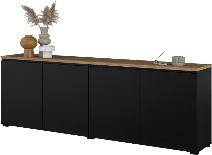 Czarna czterodrzwiowa komoda 200 cm do salonu MODO, 8410984