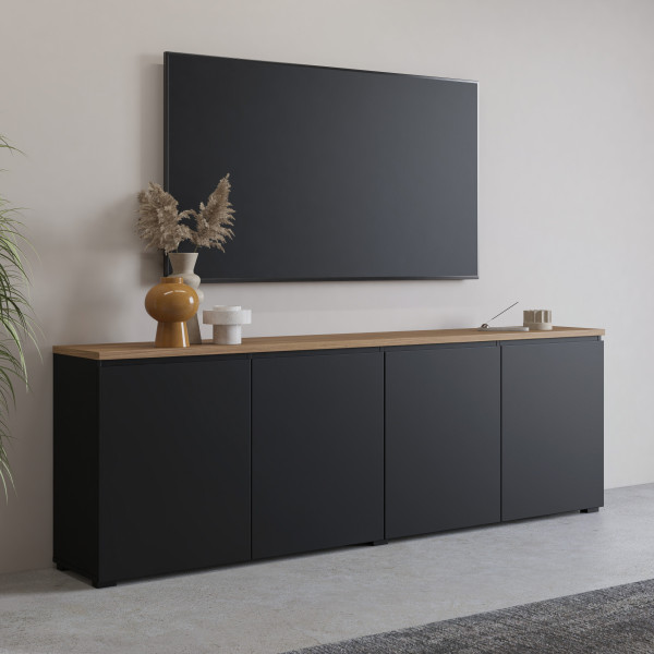 Czarna czterodrzwiowa komoda 200 cm do salonu MODO, 8410985