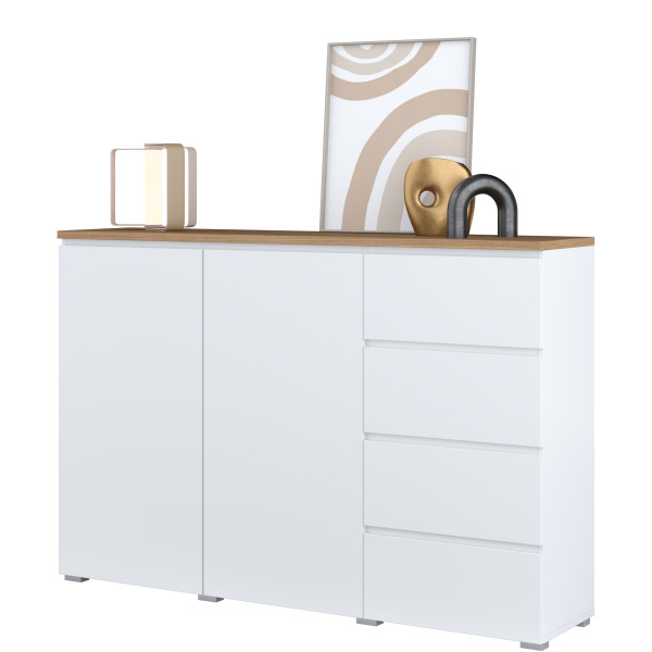 Biała dwudrzwiowa komoda 150 cm do salonu MODO z szufladami, 8410986