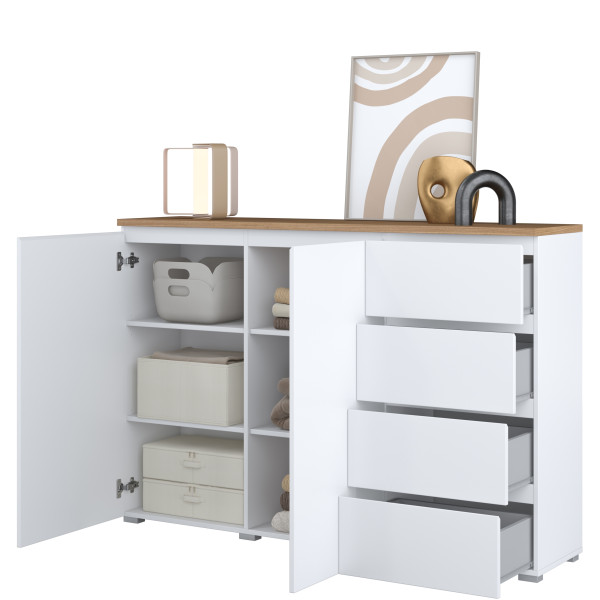 Biała dwudrzwiowa komoda 150 cm do salonu MODO z szufladami, 8410987