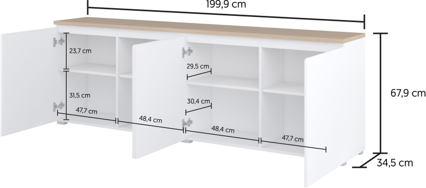Biała czterodrzwiowa komoda 200 cm do salonu MODO, 8410994