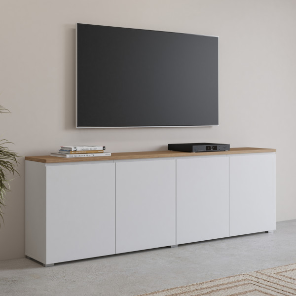 Biała czterodrzwiowa komoda 200 cm do salonu MODO, 8410995