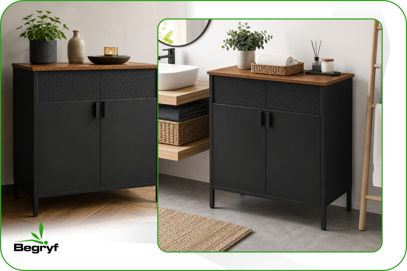 Komoda loft z drzwiczkami czarna 80 cm szafka industrialna do salonu, 8418853