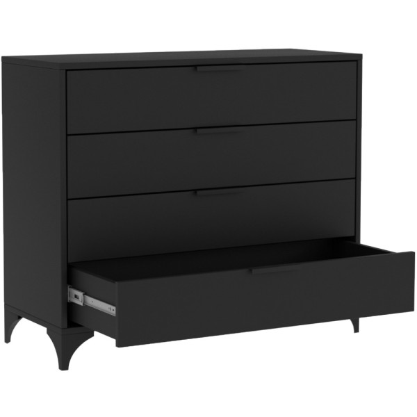 Komoda HOME 100 cm z 4 szufladami z uchwytami | Czarna + metalowe nóżki, 8421825