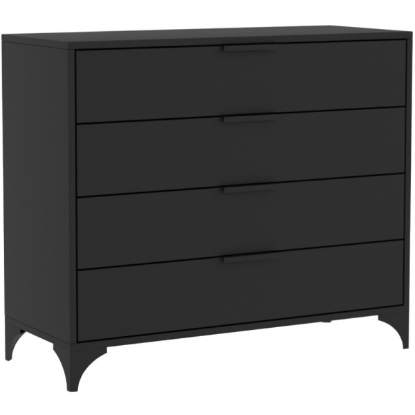 Komoda HOME 80 cm z 4 szufladami z uchwytami | Czarna + metalowe nóżki, 8421855
