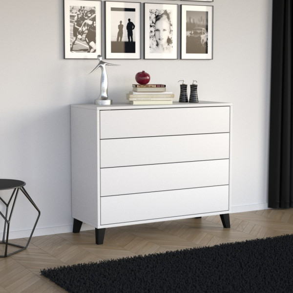 Komoda HOME 80 cm z 4 szufladami Push-to-open | Biała + drewniane nóżki, 8421871