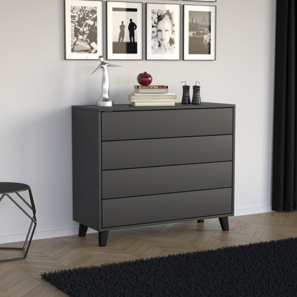 Komoda HOME 100 cm z 4 szufladami Push-to-open | Czarna + drewniane nóżki, 8421884