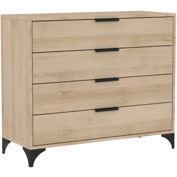 Komoda HOME 80 cm z 4 szufladami z uchwytami | Dąb Artisan + metalowe nóżki, 8422017