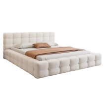 Modne białe łóżko do sypialni chmurka boucle 140x200ARI
