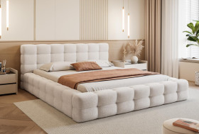Modne białe łóżko do sypialni chmurka boucle 140x200ARI