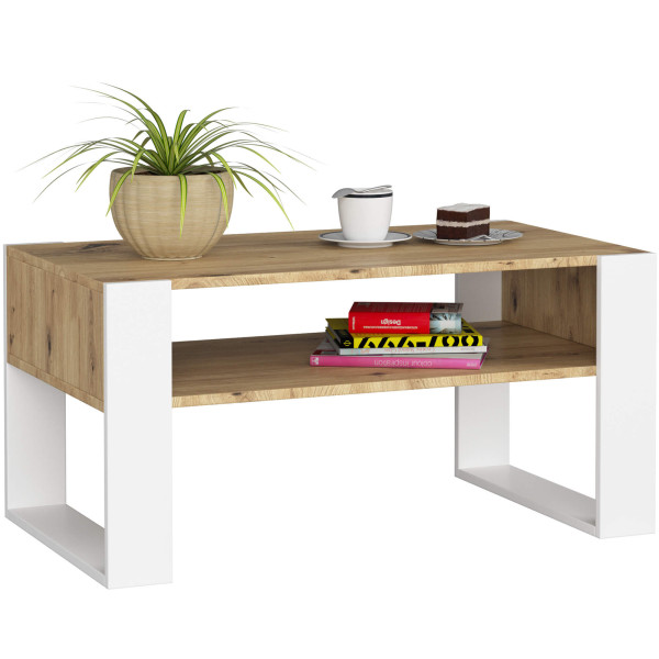 Stolik kawowy AKORD DOMI Dąb Artisan 92 cm Biały 92x53x45 cm, 8462006