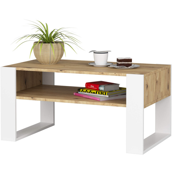 Stolik kawowy AKORD DOMI Dąb Artisan 92 cm Biały 92x53x45 cm, 8462007