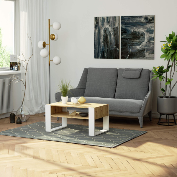 Stolik kawowy AKORD DOMI Dąb Artisan 92 cm Biały 92x53x45 cm, 8462009