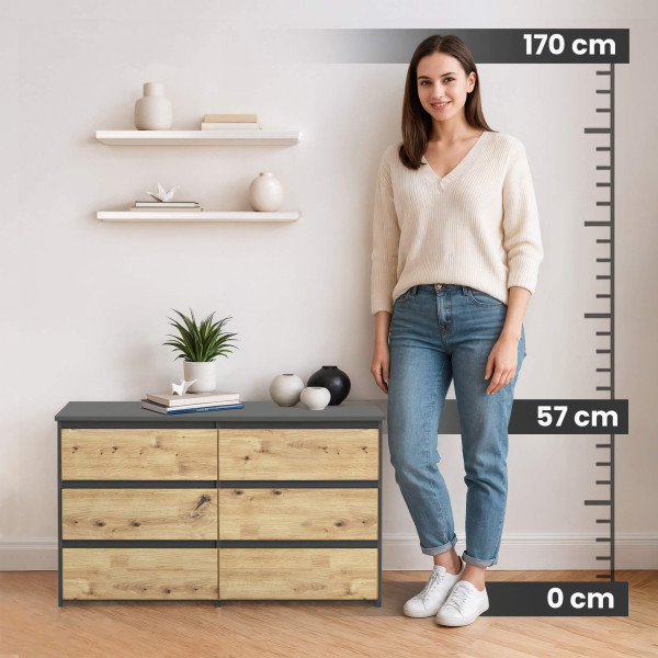 Komoda AKORD CL100 Grafit Szary, Dąb Artisan mat 100x35x57cm, 8462253