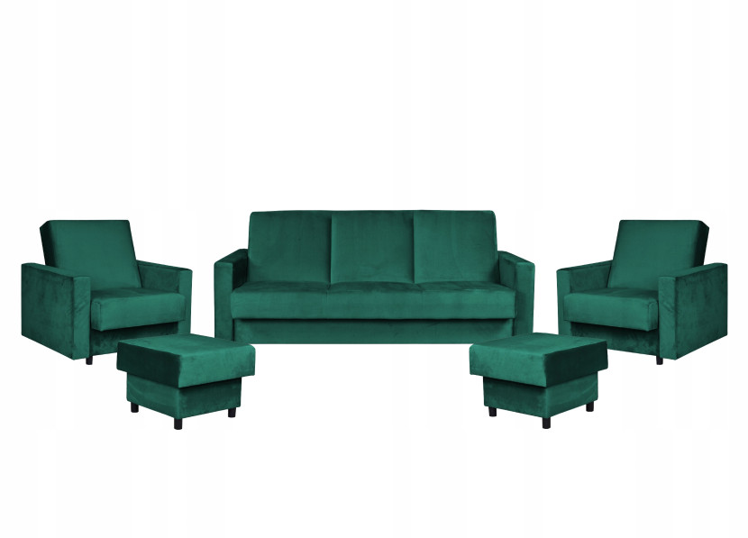 Zestaw wypoczynkowy wersalka fotele ciemny zielony, 847054