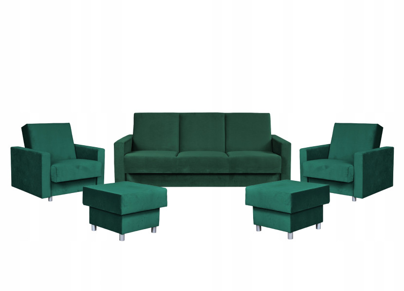 Zestaw wypoczynkowy kanapa fotele butelkowa zieleń, 852727