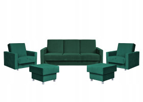 Zestaw wypoczynkowy kanapa fotele butelkowa zieleń
