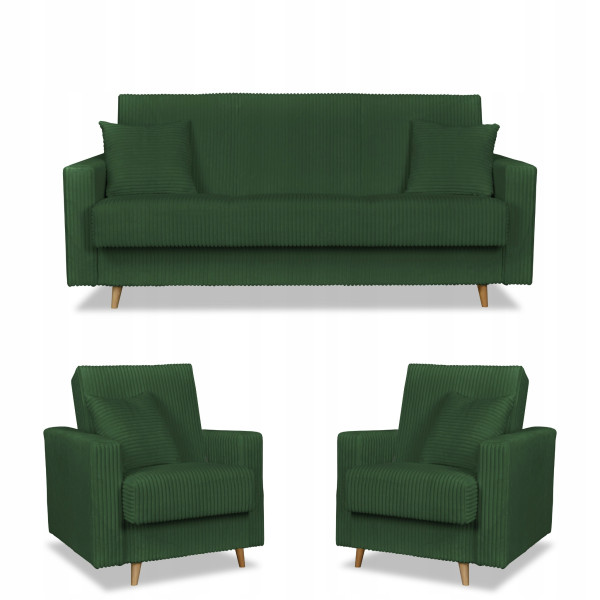 Zestaw wypoczynkowy Rene kanapa i fotele zielone, 853218