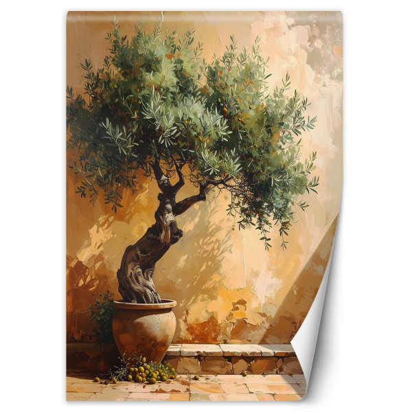 Feeby Fototapeta, Samotne drzewo oliwne w ciepłym pejzażu 100x140, 8534985
