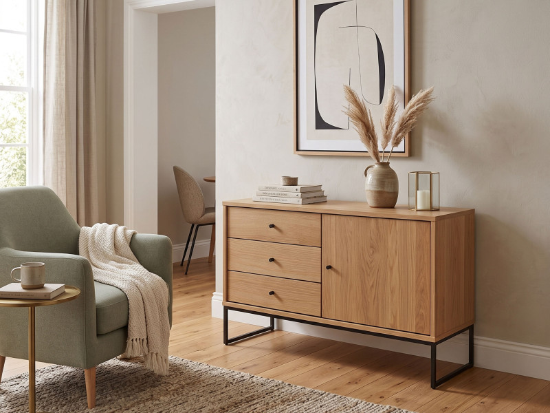 Komoda Megan loft III drewno i metal, kolor dębowy, 8576239