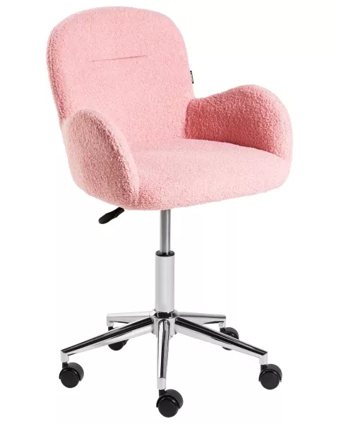 Fotel biurowy obrotowy boucle różowe, 8753747