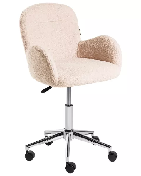 Fotel biurowy obrotowy boucle jasnobeżowe, 8754558