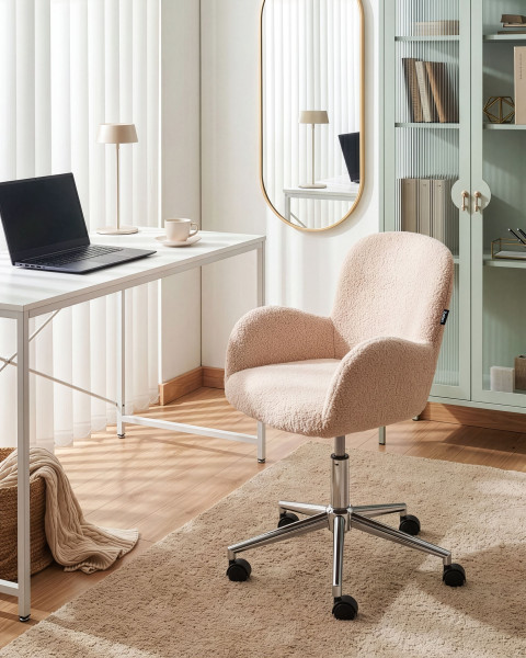 Fotel biurowy obrotowy boucle jasnobeżowe, 8754559