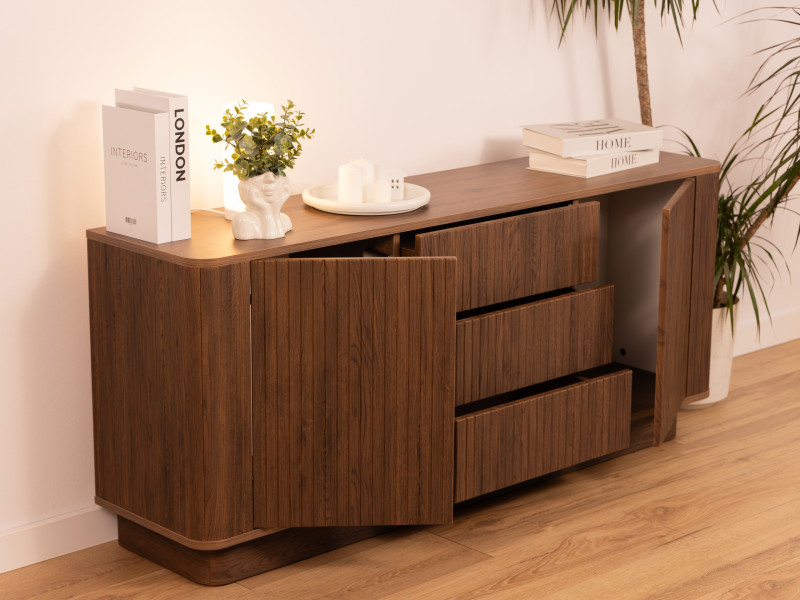 Komoda z szufladami 150 cm ryflowana do salonu orzech MELFI, 8805231