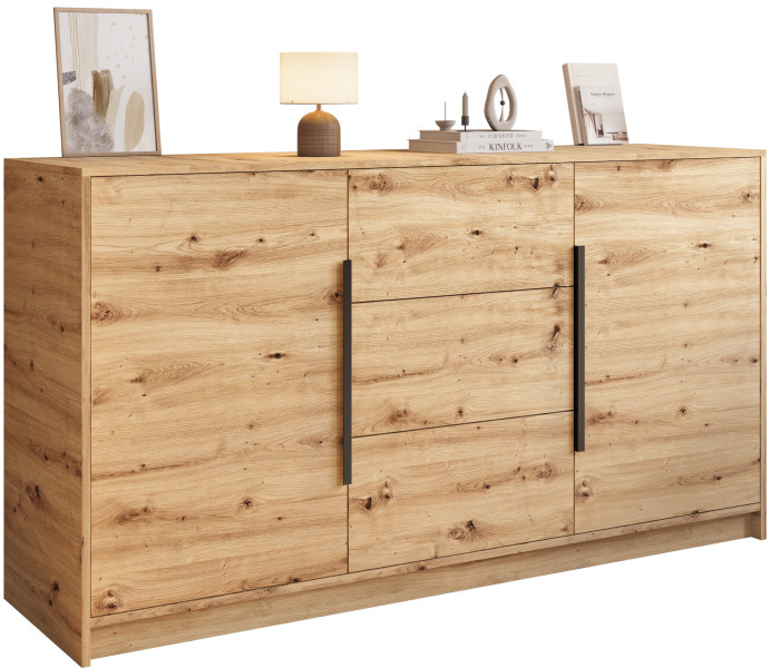 Komoda do salonu z szufladami i drzwiami 150 cm dąb artisan LESTO, 8820497