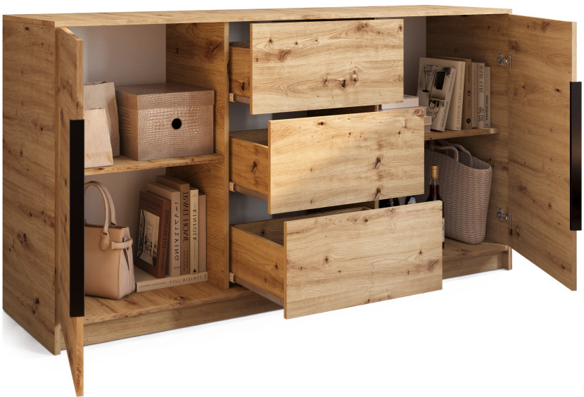 Komoda do salonu z szufladami i drzwiami 150 cm dąb artisan LESTO, 8820500