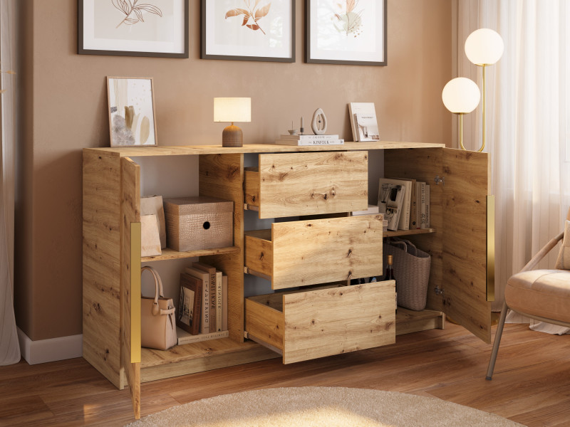 Komoda z szufladami i uchwytami 150 cm dąb artisan LESTO, 8820526