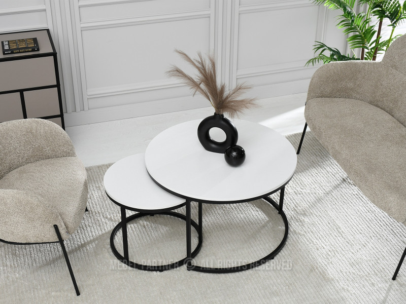 Białe Okrągłe Stoliki Karel Czarna Podstawa Salon I Lobby, 8846301