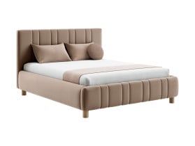 Łóżko tapicerowane Meli bez materaca 180X200 ze stelażem i pojemnikiem nóżka drewniana cappuccino
