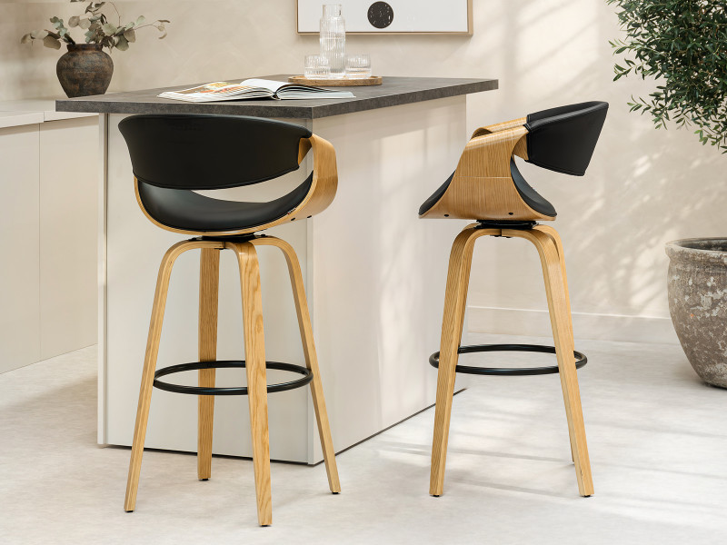 Designerski hoker z drewna z obrotowym siedziskiem Bent nr 51 dąb czarny, 8872052