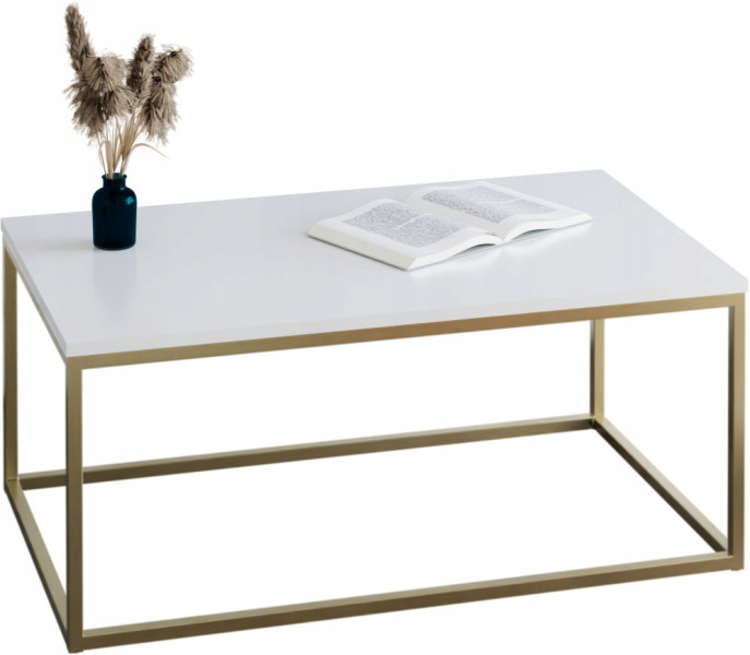 Stolik kawowy Neri 100x60 cm Loft do salonu Złoty + Biały Połysk, 8874669