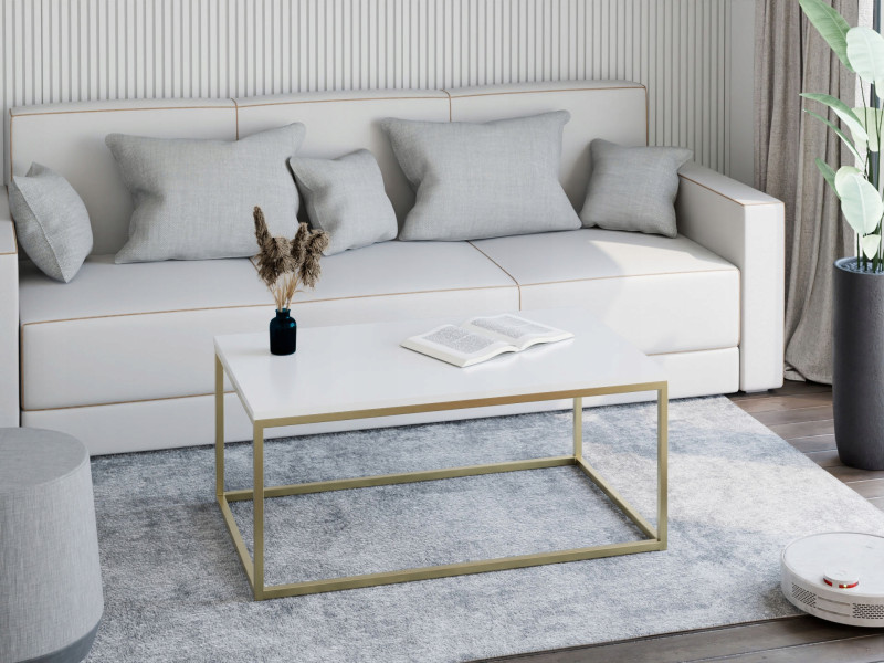 Stolik kawowy Neri 100x60 cm Loft do salonu Złoty + Biały Połysk, 8874670