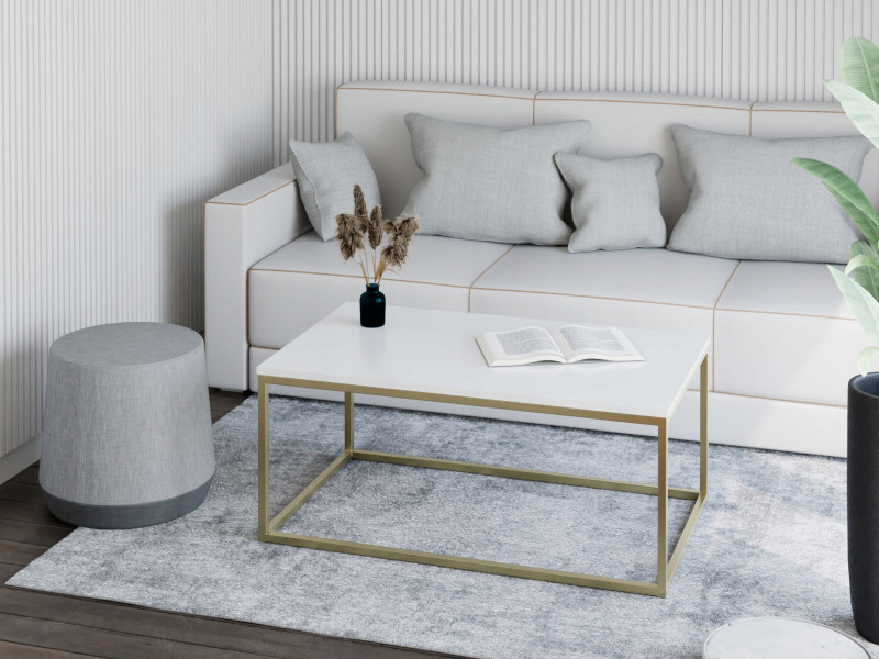 Stolik kawowy Neri 100x60 cm Loft do salonu Złoty + Biały Połysk, 8874671