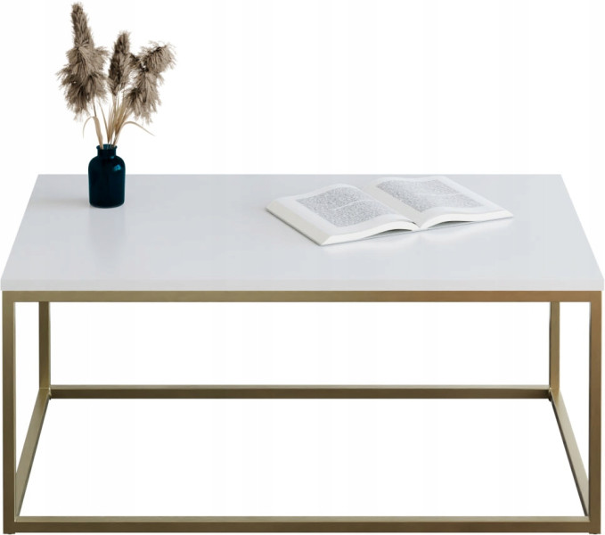 Stolik kawowy Neri 100x60 cm Loft do salonu Złoty + Biały Połysk, 8874674