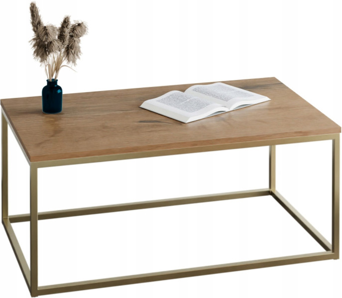 Stolik kawowy Neri 100x60 cm Loft do salonu Złoty + Dąb Lancelot, 8874677