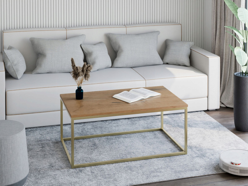 Stolik kawowy Neri 100x60 cm Loft do salonu Złoty + Dąb Lancelot, 8874678