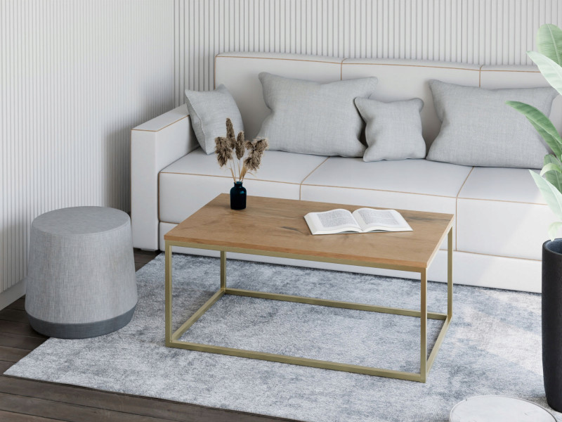 Stolik kawowy Neri 100x60 cm Loft do salonu Złoty + Dąb Lancelot, 8874679