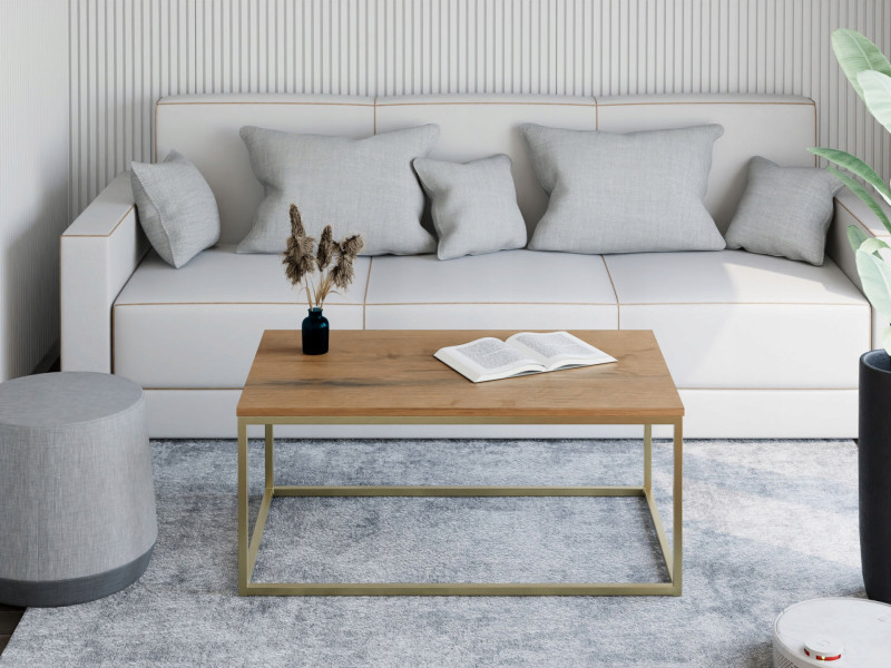 Stolik kawowy Neri 100x60 cm Loft do salonu Złoty + Dąb Lancelot, 8874680