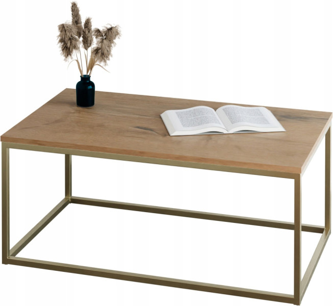 Stolik kawowy Neri 100x60 cm Loft do salonu Złoty + Dąb Lancelot, 8874681
