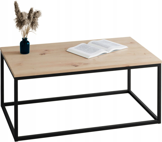 Stolik kawowy Neri 100x60 cm Loft do salonu Czarny + Dąb Artisan, 8874685