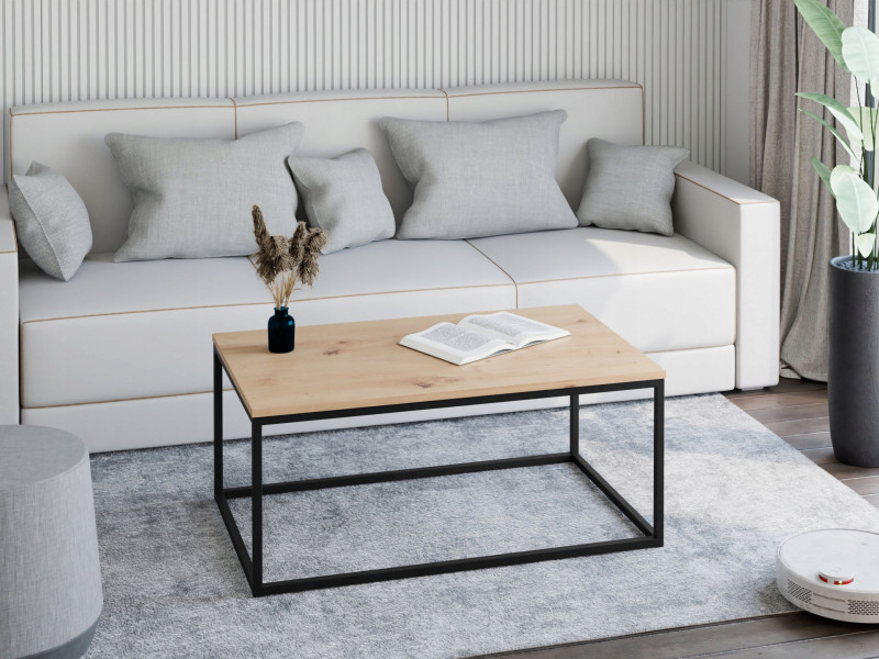Stolik kawowy Neri 100x60 cm Loft do salonu Czarny + Dąb Artisan, 8874686