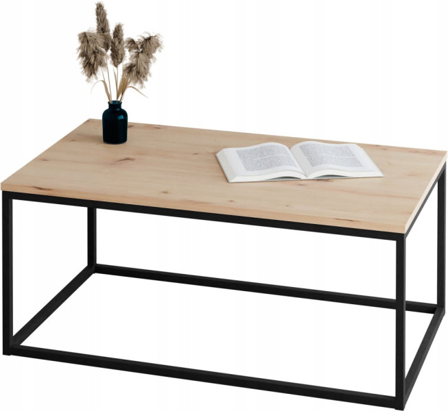 Stolik kawowy Neri 100x60 cm Loft do salonu Czarny + Dąb Artisan, 8874689