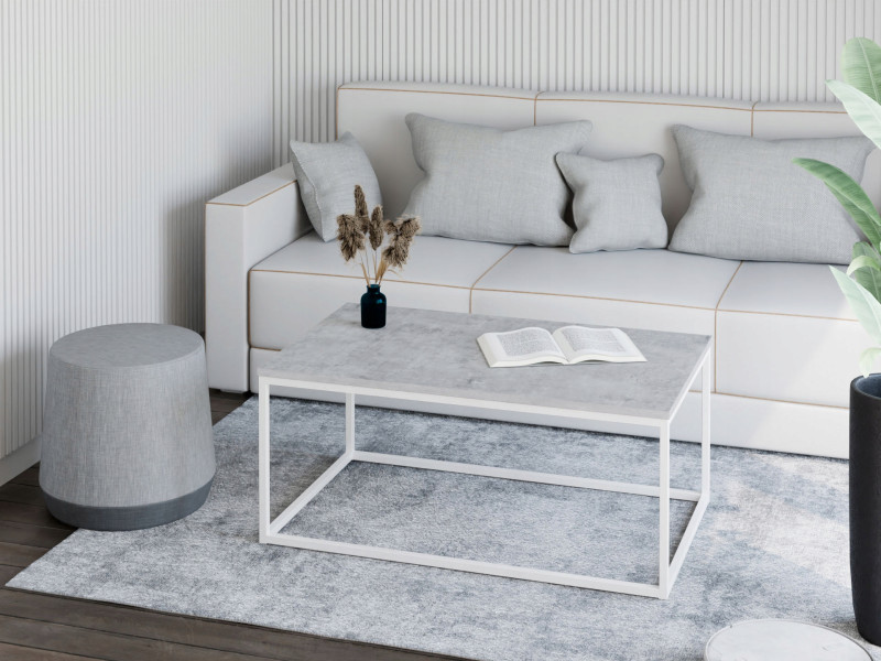Stolik kawowy Neri 100x60 cm Loft do salonu Biały + Beton Jasny, 8875049
