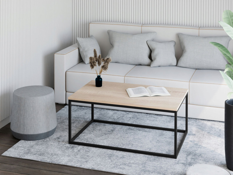 Stolik kawowy Neri 100x60 cm Loft do salonu Czarny + Dąb Sonoma, 8875065