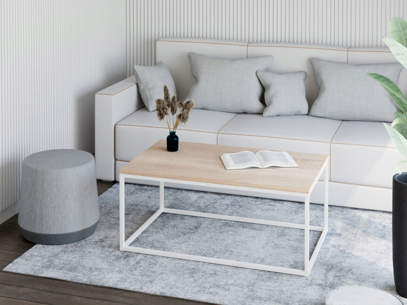 Stolik kawowy Neri 100x60 cm Loft do salonu Biały + Dąb Sonoma, 8875265