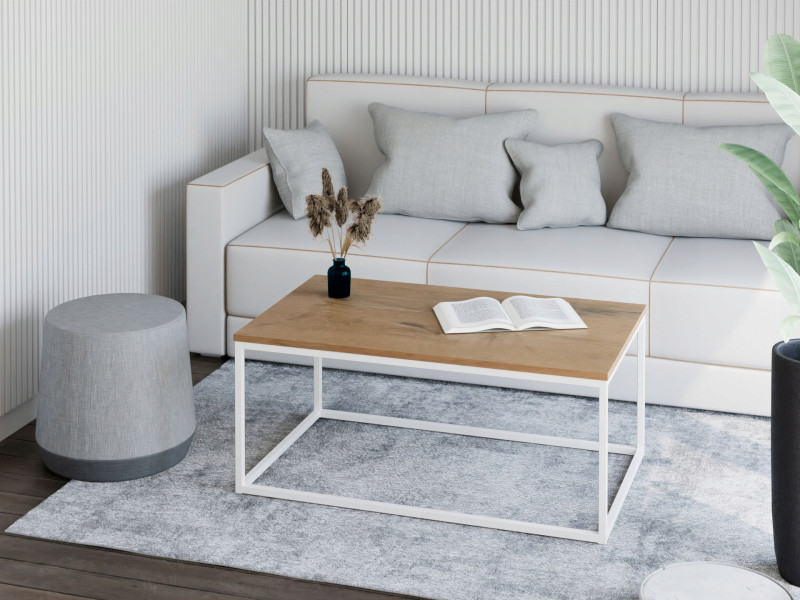 Stolik kawowy Neri 100x60 cm Loft do salonu Biały + Dąb Lancelot, 8875273